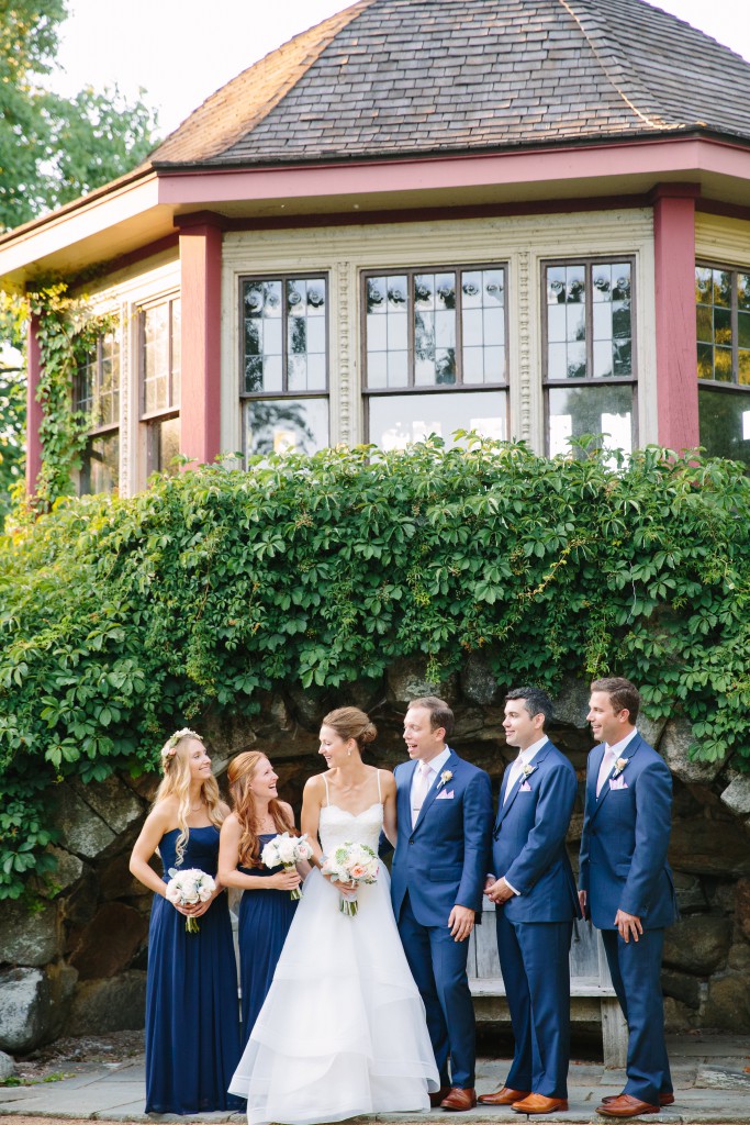 The bridal party meets in the alcove below the teahouse for photos and conversation.